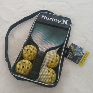 Hurley Black and Gray Paddle Set with Yellow Balls
